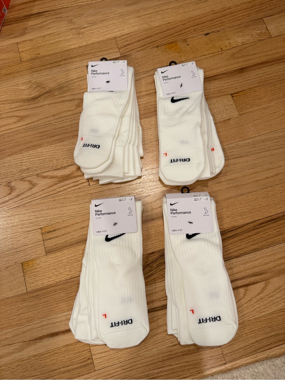 Nike White Athletic Dri-Fit Socks with Black Swoosh - 8 Pair